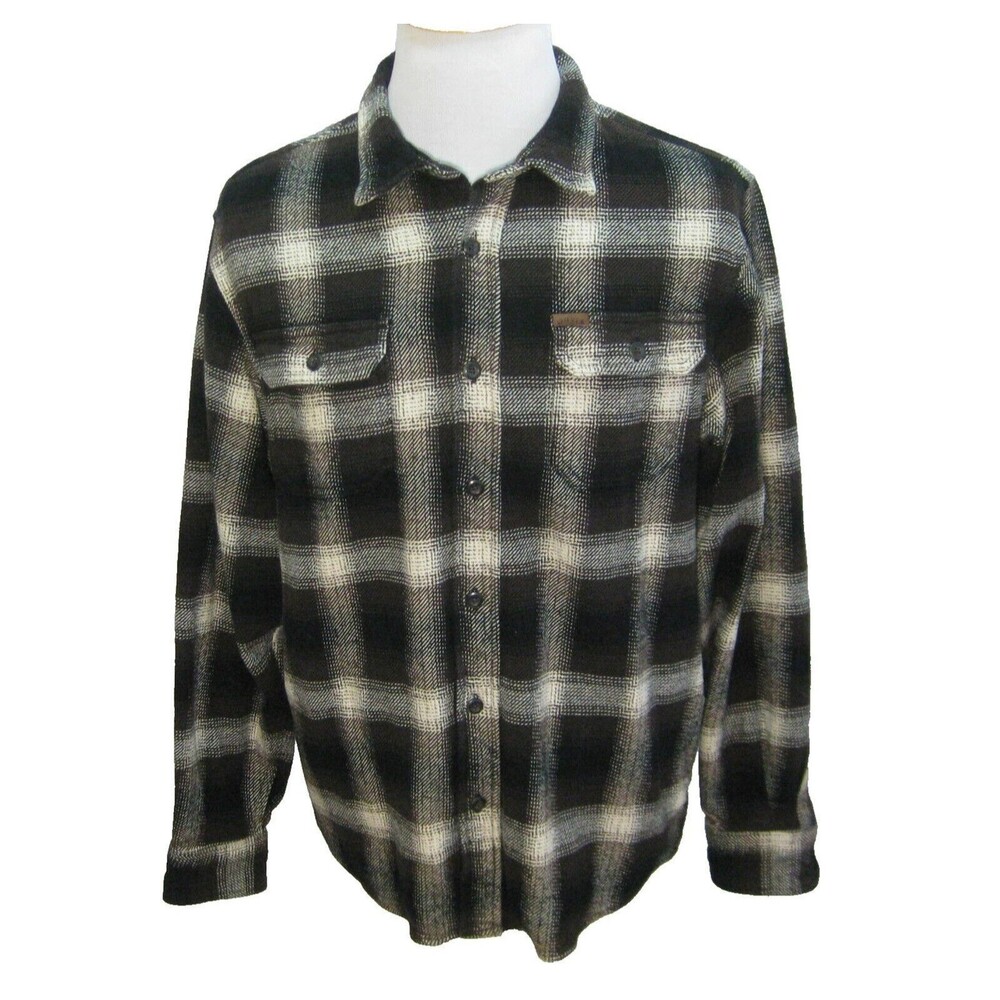 ORVIS Mens Large Brown Plaid Long Sleeve Heavy Flannel Button Front Shirt Jacket